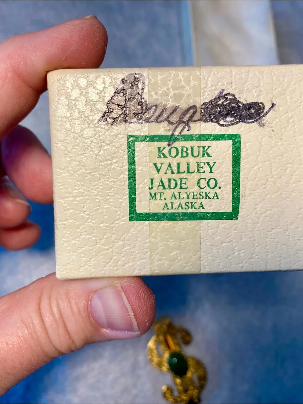 Gold-Tone Dollar Sign Money Clip with Green Jade Vintage Alaska